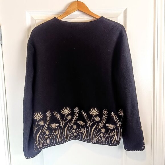 Vintage Icelandic Design Embroidered Wool Cardigan Sweater - Picture 2 of 6